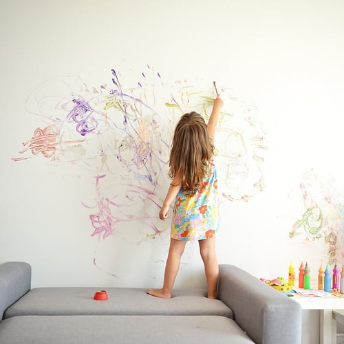 Curly,Cute,Little,Toddler,Girl,Painting,With,Paints,Color,And
